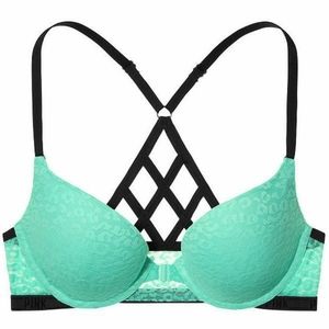 32C Victoria's Secret Pink Leopard Lace Cage Back Push Up Front Closure Bra